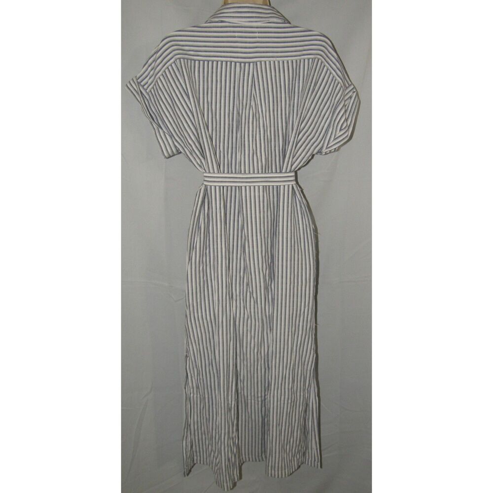NWT Gray & White Striped Sz Small Belted Button Up Midi Shirt Dress MAX STUDIO - Picture 7 of 8